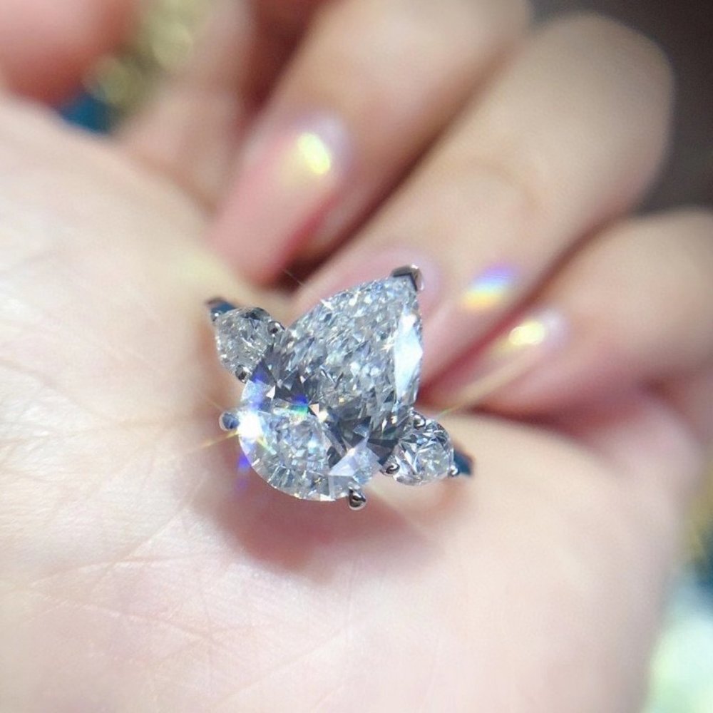 New Girls Water Drop 925 Silver Diamond Ring - Picture 1 of 5